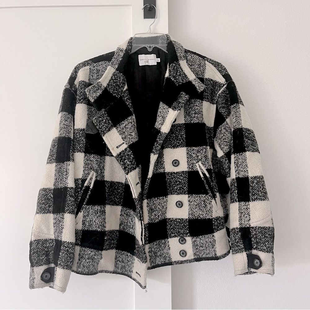 Rebecca Minkoff Allegra Jacket Black and White Check Plaid Wool Coat